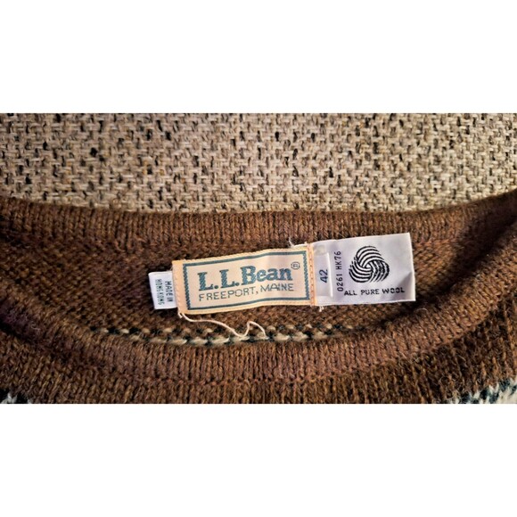 VINTAGE LL Bean Sweater Vest Brown Green 100% Shetland Wool Men's Size Large  42 - Picture 5 of 8